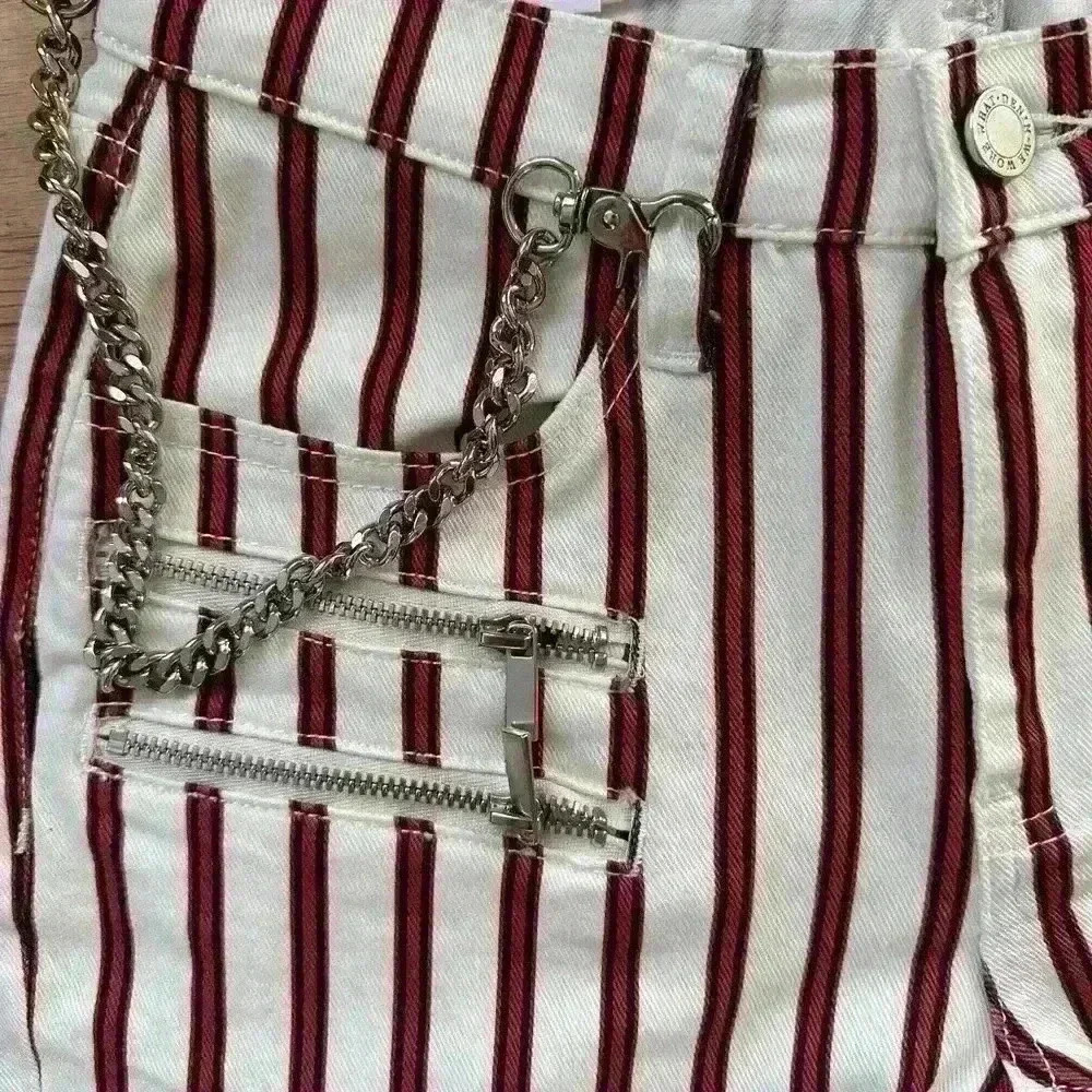 NWT We Wore What Rocker Low Rise Stripe Jeans Chains Zippers Size 24 - Picture 3 of 9